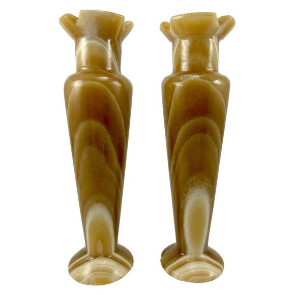 Vintage Egyptian Alabaster Marble Onyx Vases Candle Holders Set of 2 Handmade - Picture 3 of 13